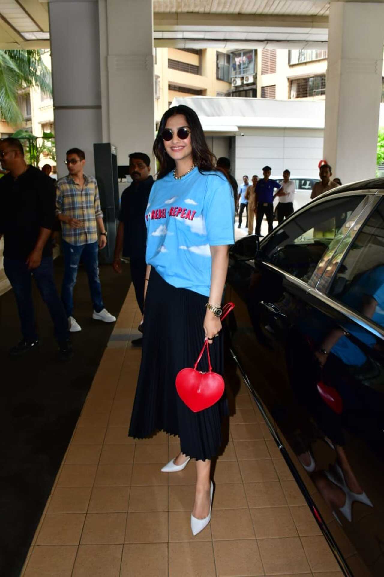 Sonam carried a stunning heart-shaped bag as well